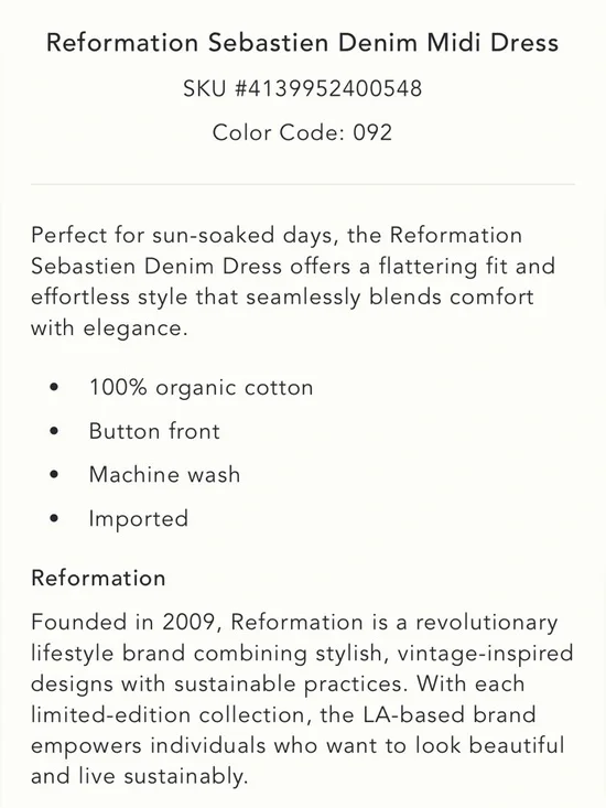 Reformation Sebastien Denim Midi Dress Size 8 NWT - Picture 5 of 16